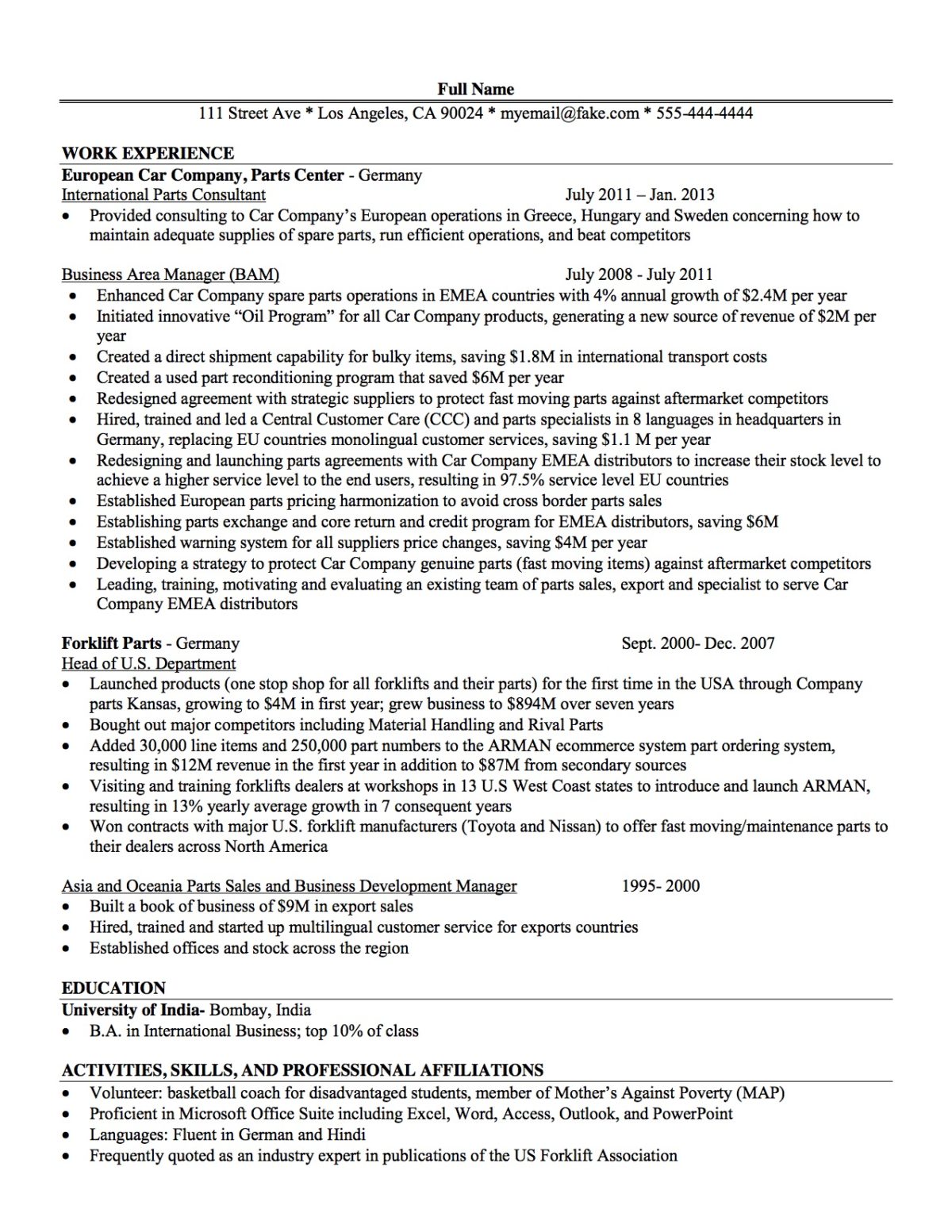 sample resume for automobile service advisor