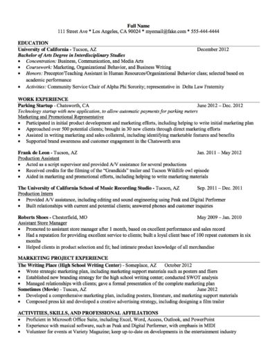 Marketing Resume Example